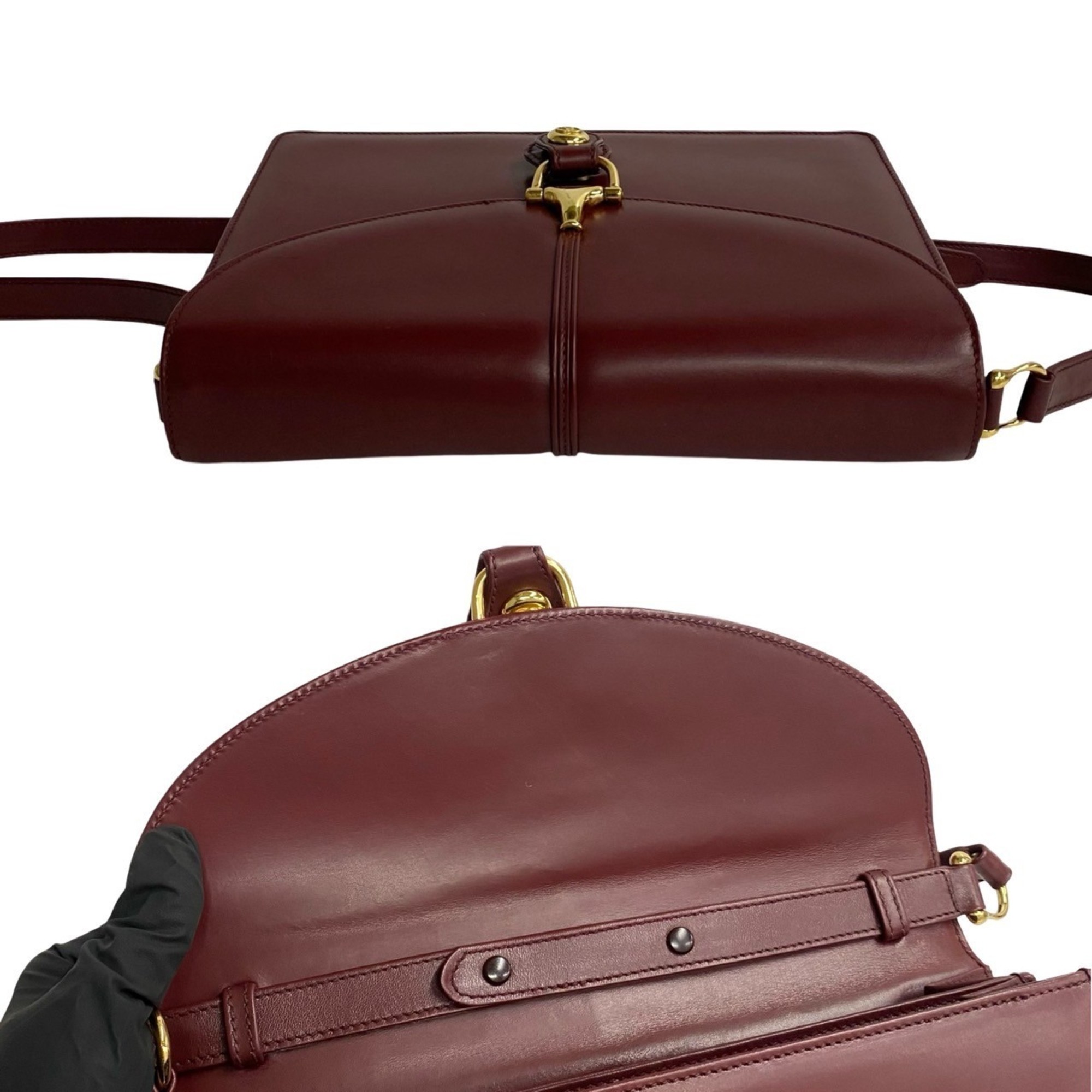 GUCCI Old Gucci Horsebit GG Calf Leather Shoulder Bag Bordeaux k618-10