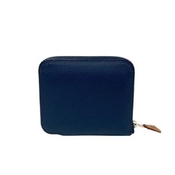 HERMES Azap Compact Silk In Epsom Leather Round Zip Wallet/Coin Case Navy 23357 755j755-23357