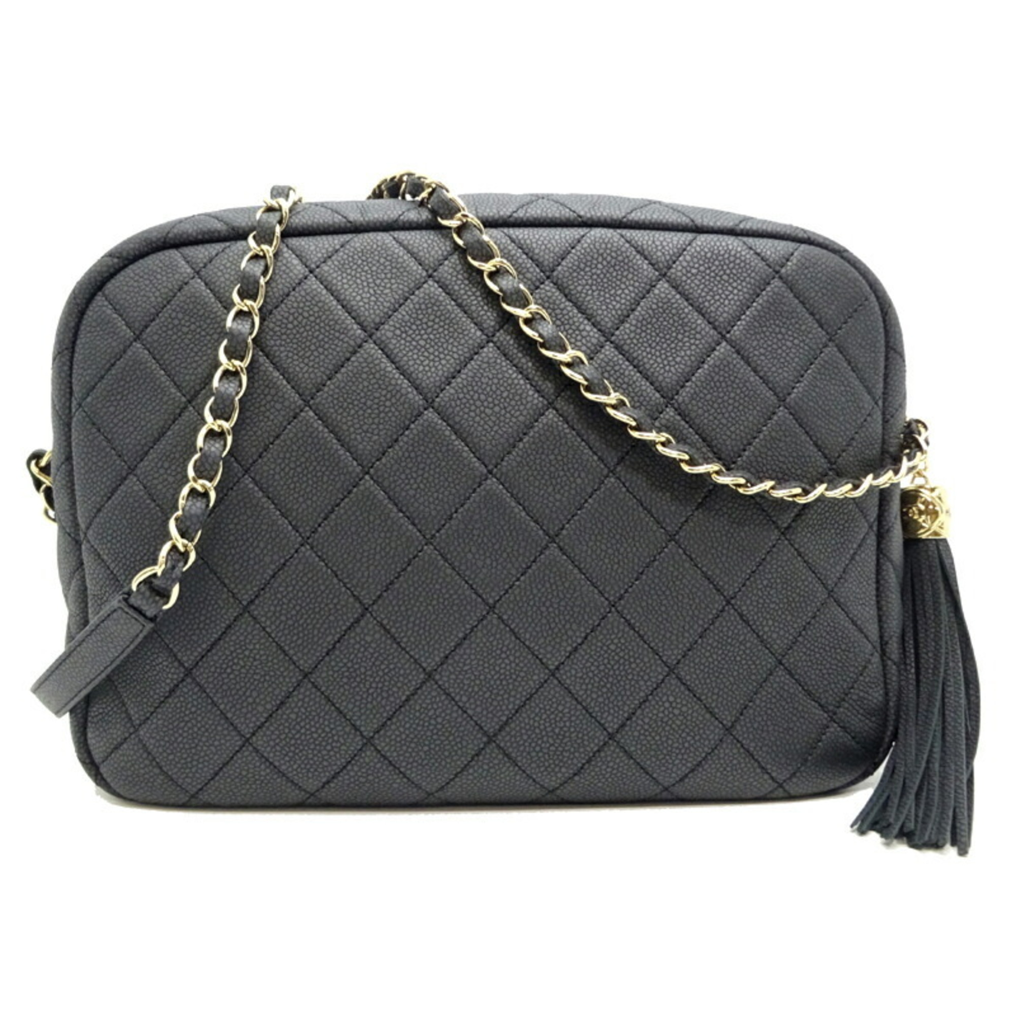 Chanel Chain Women's Shoulder Bag Caviar Skin Dark Grey