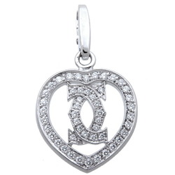 Cartier 2C Heart Diamond Ladies Pendant B3015300 750 White Gold
