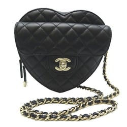 Chanel Matelasse Heart Shape Chain Shoulder Bag with Seal on Metal Fittings Women's AS3191 Lambskin Black