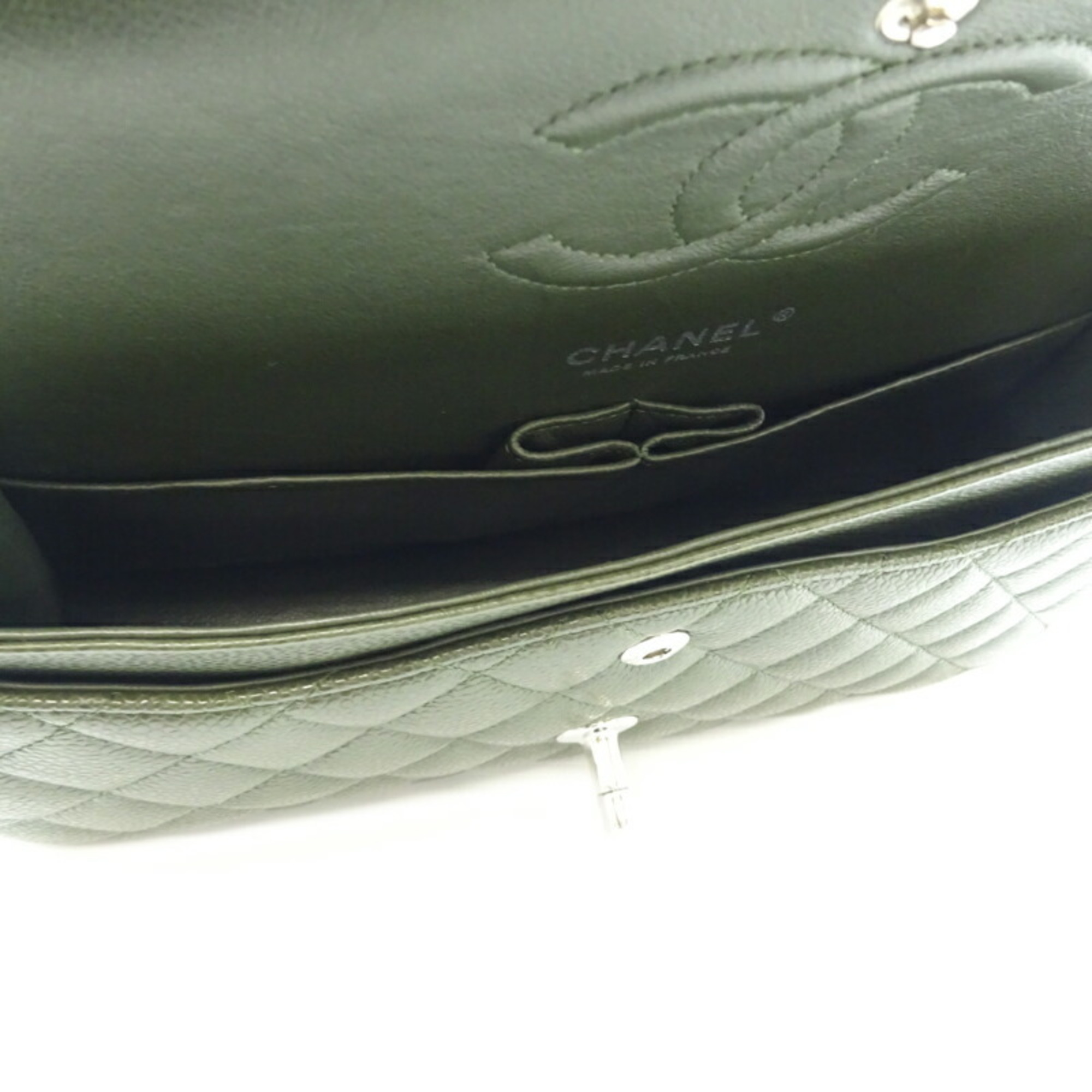 Chanel Matelasse 25 Chain Shoulder Women's Bag A01112 Caviar Skin Khaki (Green)