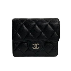 CHANEL Chanel Matelasse Caviar Skin Leather Tri-fold Wallet Black 75669 5sbk-a2775669