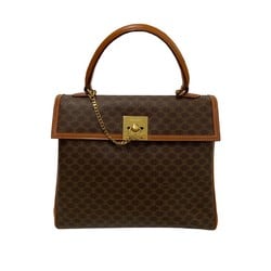 CELINE Macadam Blason Triomphe Pattern Ring Hardware Leather Handbag Tote Bag Brown 42641