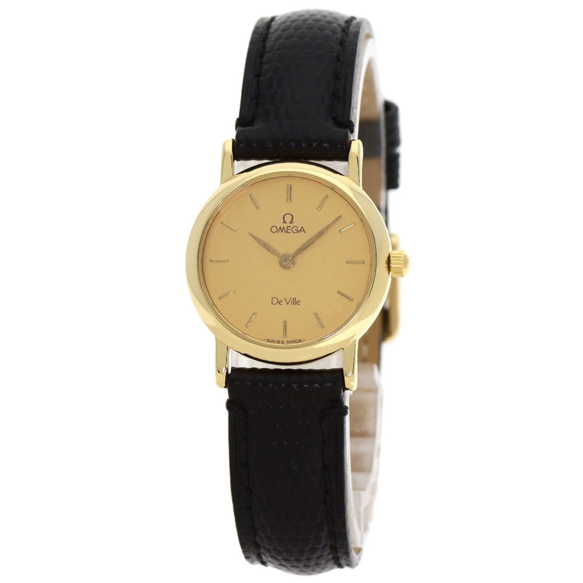 OMEGA De Ville Watch, 18K Yellow Gold, Leather, Women's,