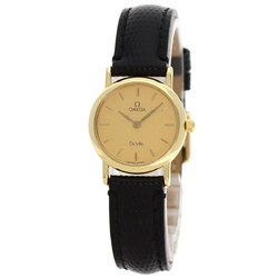 OMEGA De Ville Watch, 18K Yellow Gold, Leather, Women's,