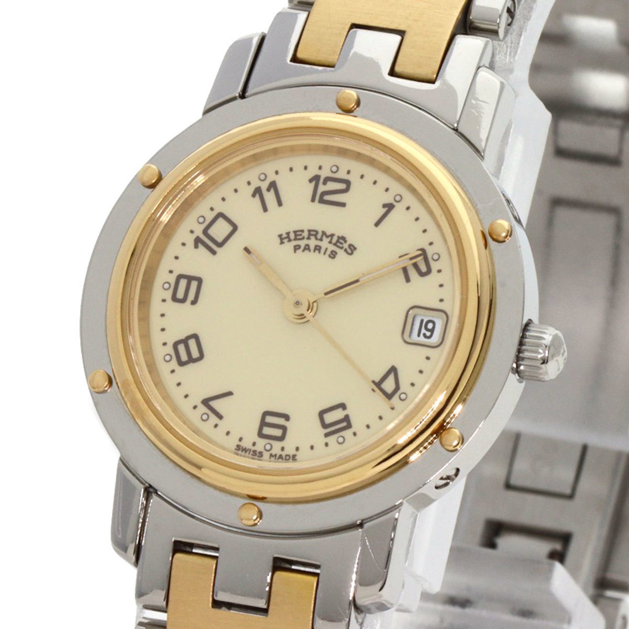 Hermes CL4.220 Clipper Watch Stainless Steel SSxGP Ladies HERMES