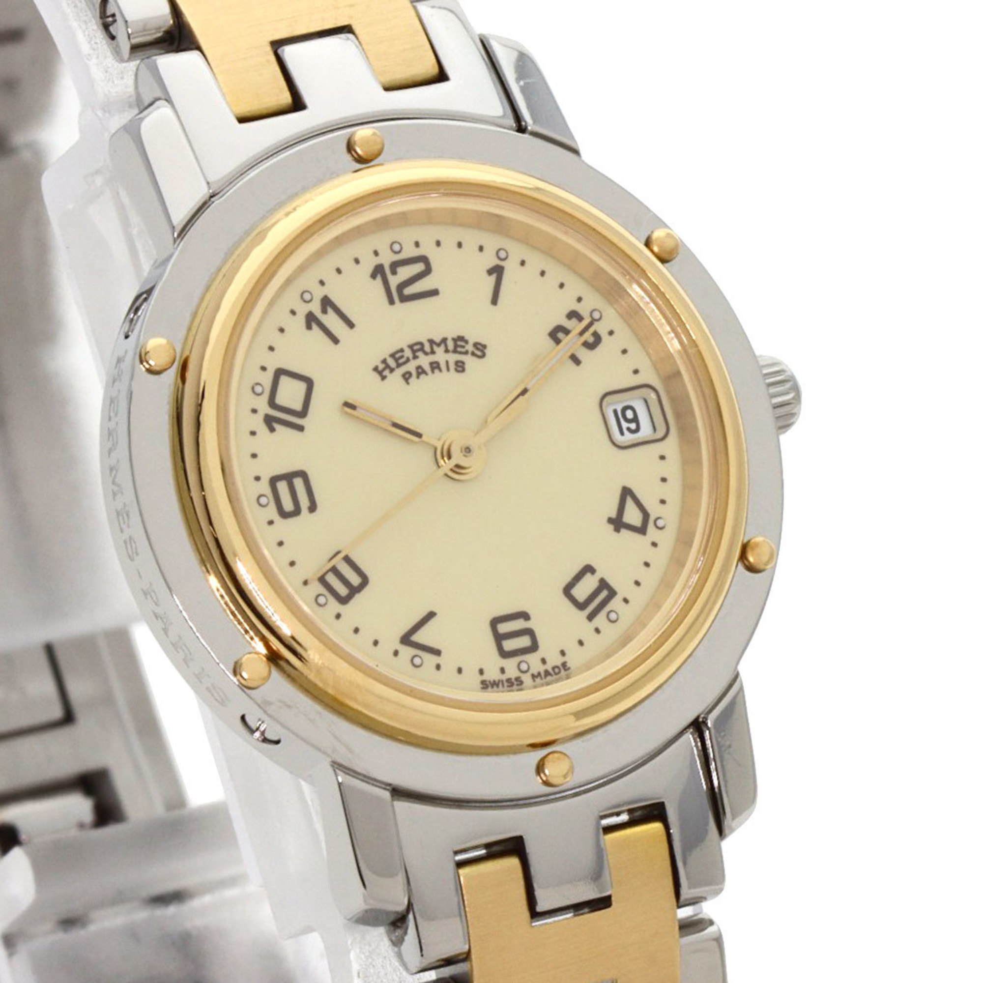 Hermes CL4.220 Clipper Watch Stainless Steel SSxGP Ladies HERMES
