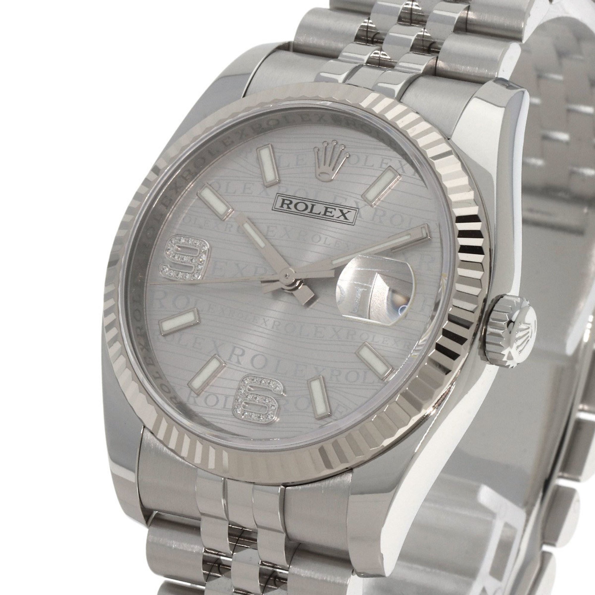 Rolex 116234 Datejust 36 Wave Diamond Watch Stainless Steel SS SSxK18WG Men's ROLEX