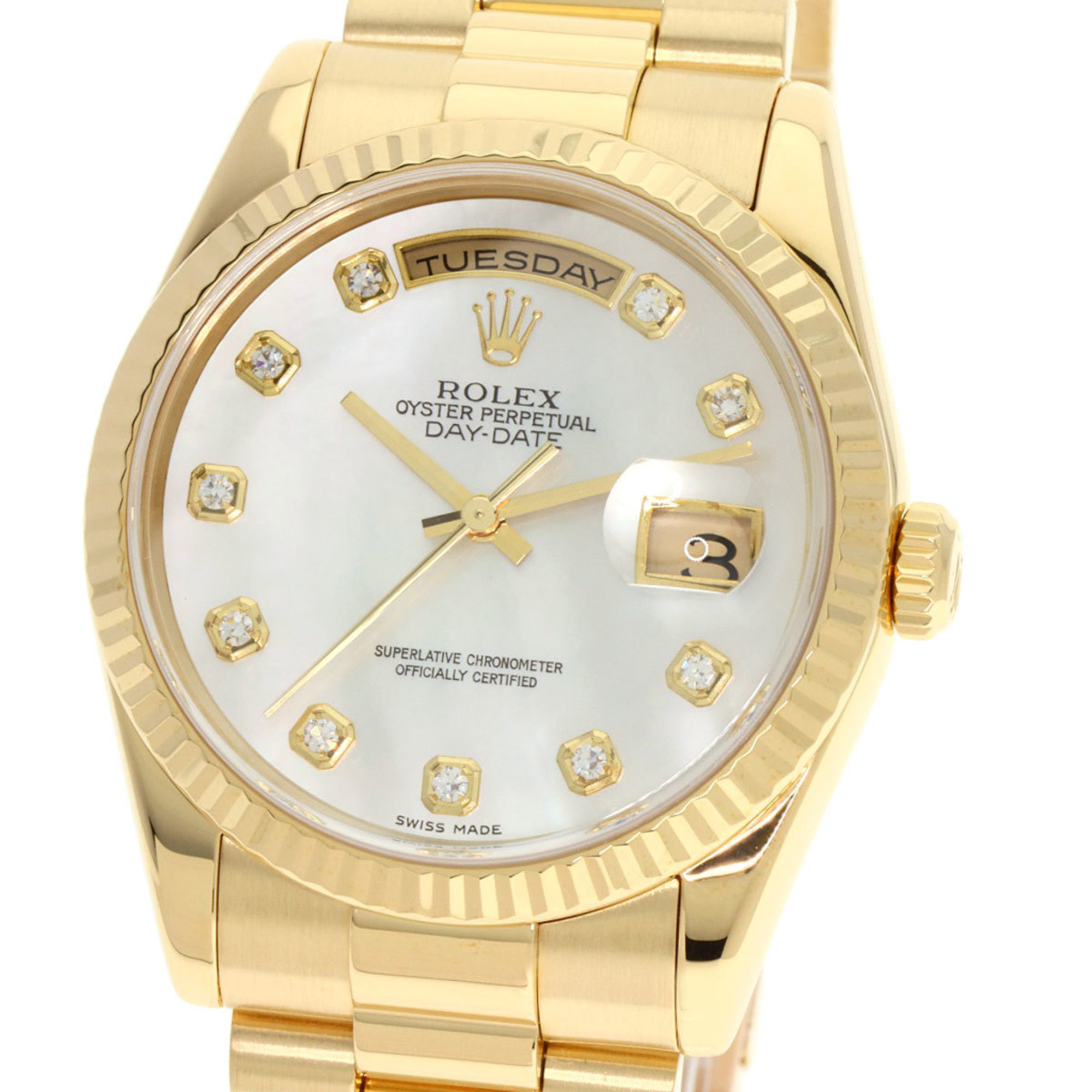 Rolex 118238NG Day Date 10P Diamond Watch K18 Yellow Gold K18YG Men's ROLEX