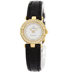 OMEGA Constellation Bezel Diamond Watch K18 Yellow Gold Leather Ladies