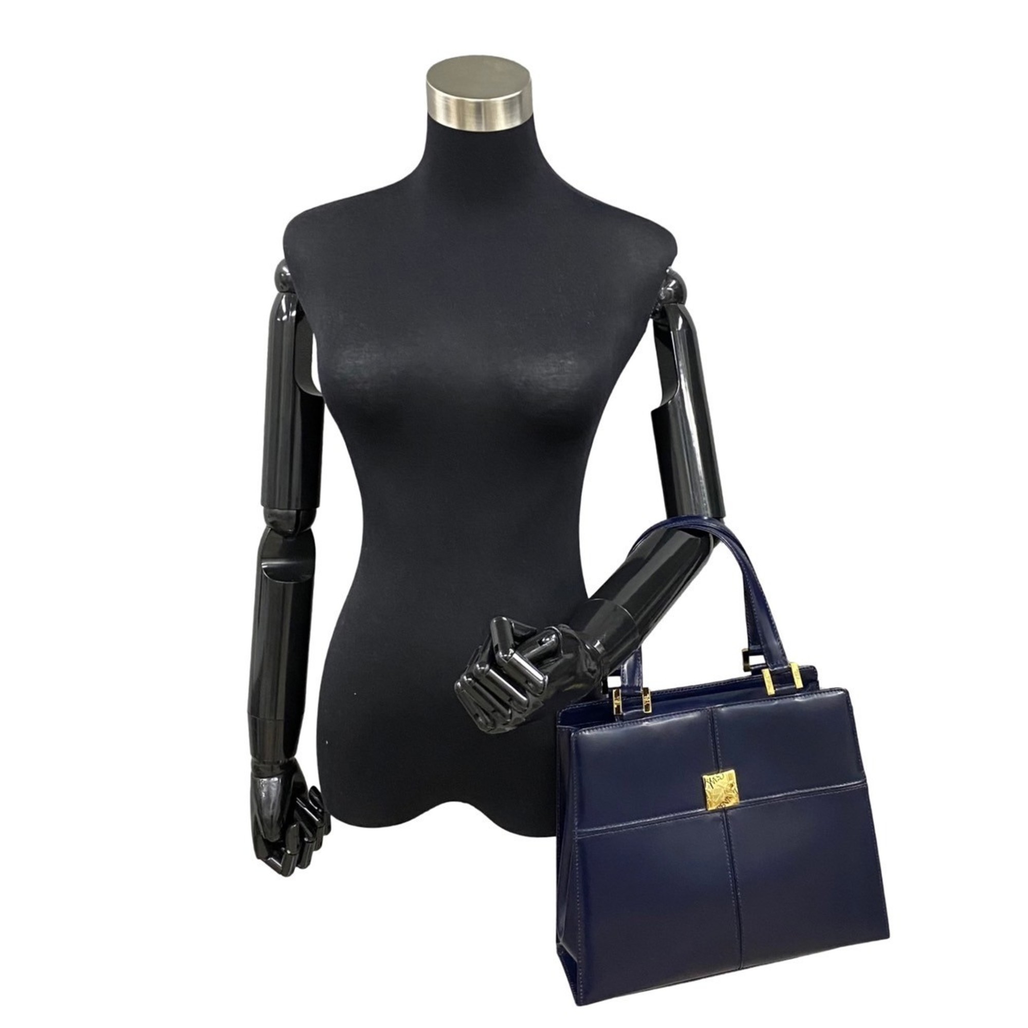 YVES SAINT LAURENT YSL hardware calf leather handbag tote bag navy 22027