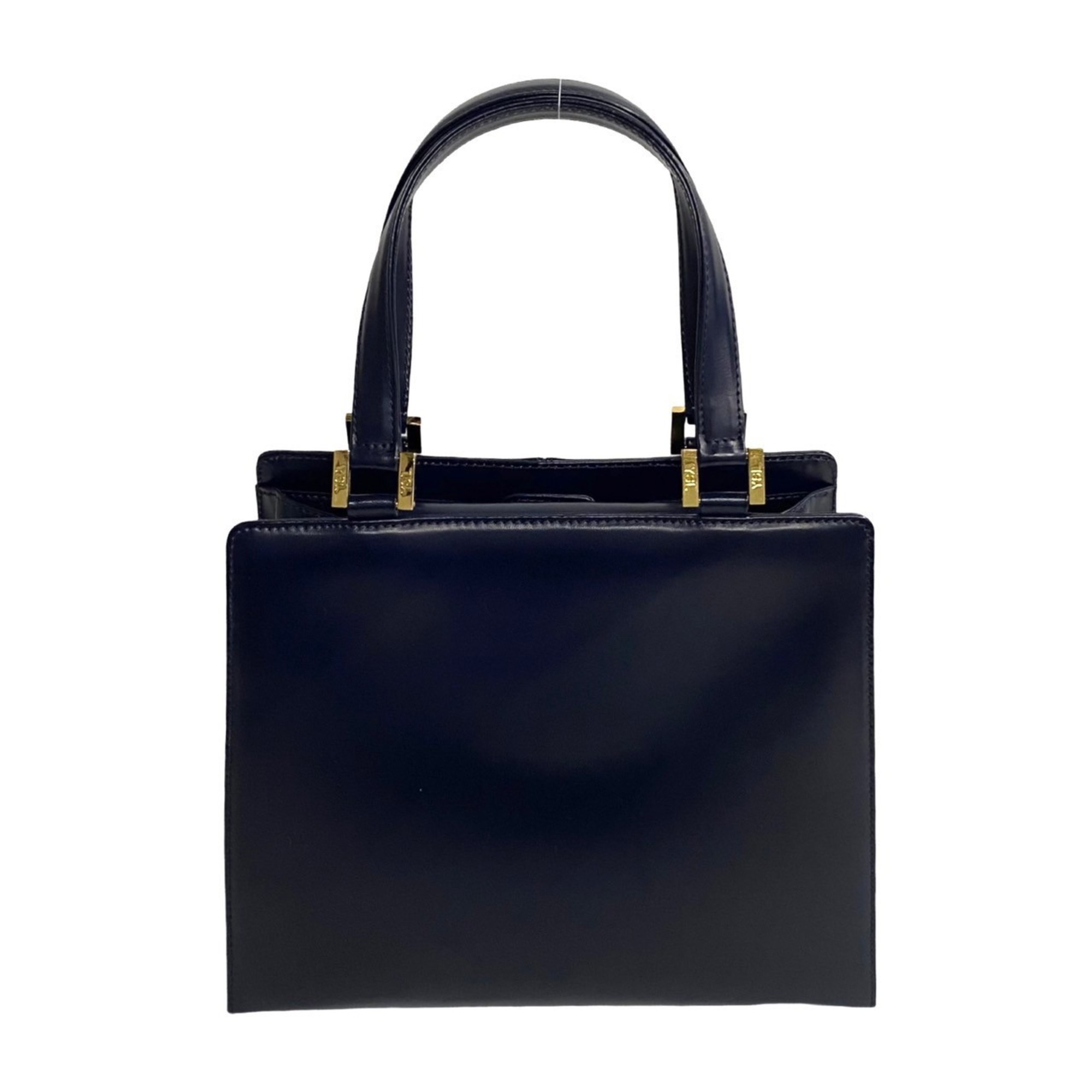 YVES SAINT LAURENT YSL hardware calf leather handbag tote bag navy 22027