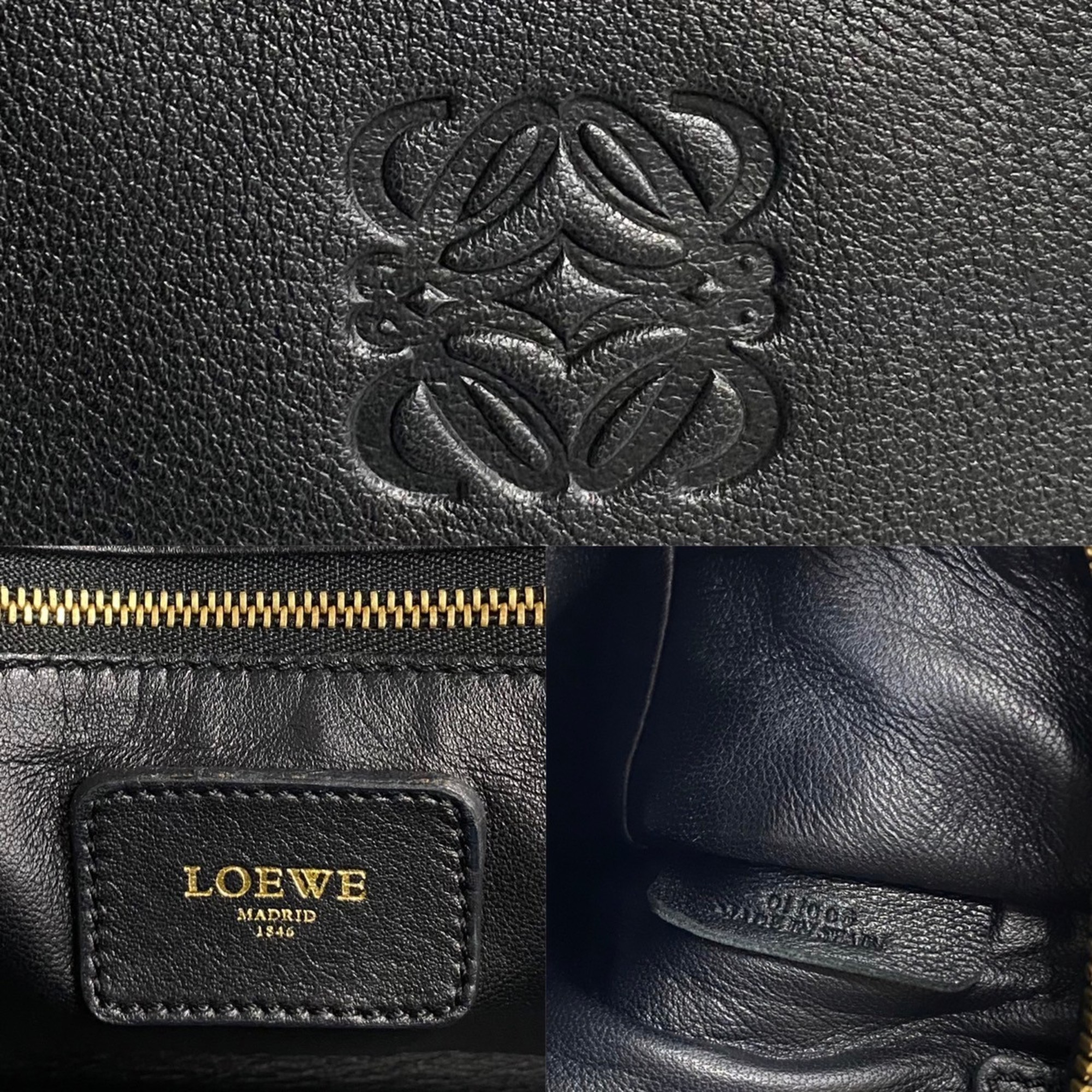 LOEWE Anagram Amazona 28 Leather Handbag Boston Bag Black 57430