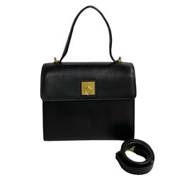 CELINE 72538 Leather 2-way Handbag Shoulder Bag with Ring Hardware, Black