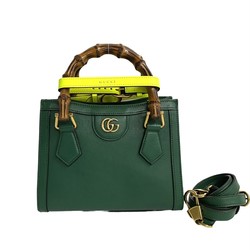 GUCCI Diana Tote Bamboo Leather 2way Handbag Shoulder Bag Green 26038 469k1026038