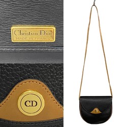 Christian Dior CD metal fittings leather shoulder bag pochette black 84606