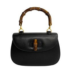 GUCCI Old Gucci Bamboo Turnlock Leather Handbag Black 33909 762k762-33909