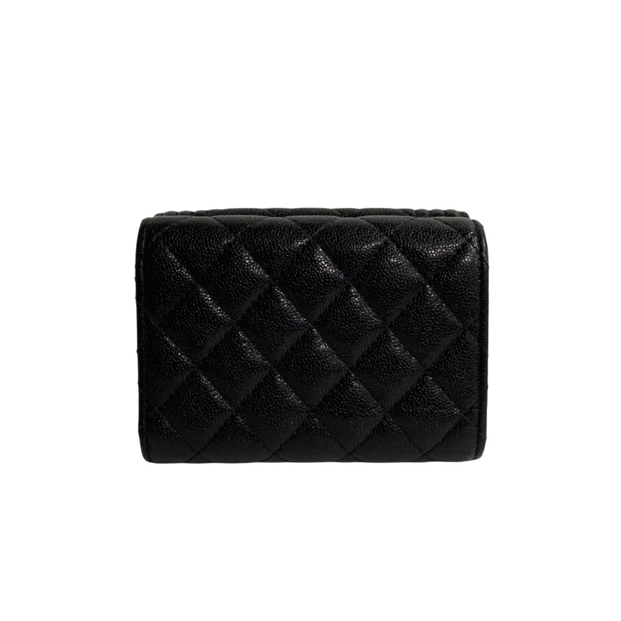 CHANEL Boy Chanel Matelasse Caviar Skin Leather Tri-fold Wallet Black 17239