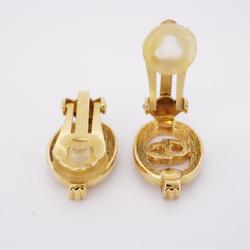 Christian Dior Earrings CD Oval Rhinestone GP Plated Gold Women's