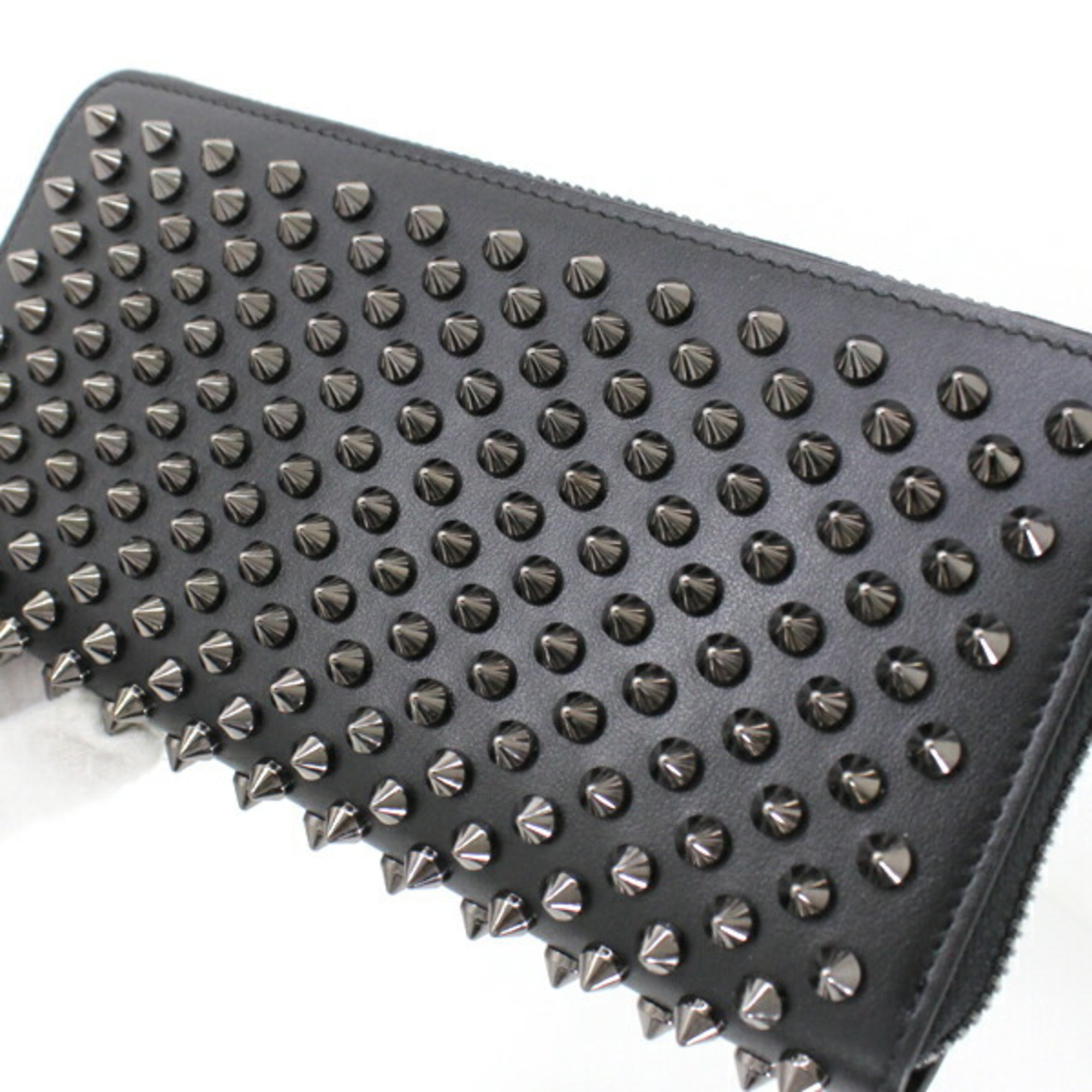 Christian Louboutin Long Wallet Panettone Spike Studs Round Calf Leather Black 1175099 Men's Women's T4959