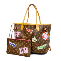 Louis Vuitton Tote Bag Monogram Patches Sticker Neverfull MM M43988 Brown Women's