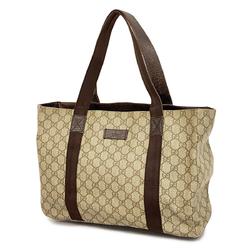 Gucci Tote Bag GG Supreme 141624 Leather Brown Women's