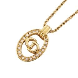 Christian Dior Necklace CD Oval Rhinestone GP Plated Gold Women's