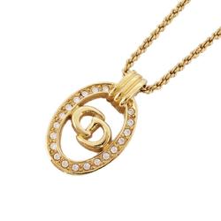 Christian Dior Necklace CD Oval Rhinestone GP Plated Gold Women's