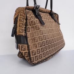 Fendi Zucchino Nylon Canvas Handbag Brown Women's