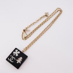 Chanel Necklace Coco Mark Square Clover/Tree Plastic GP Plated Gold Black 03A Women's