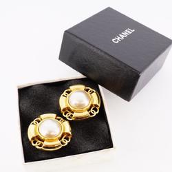 Chanel Earrings Coco Mark Fake Pearl GP Plated Gold 93P Women's