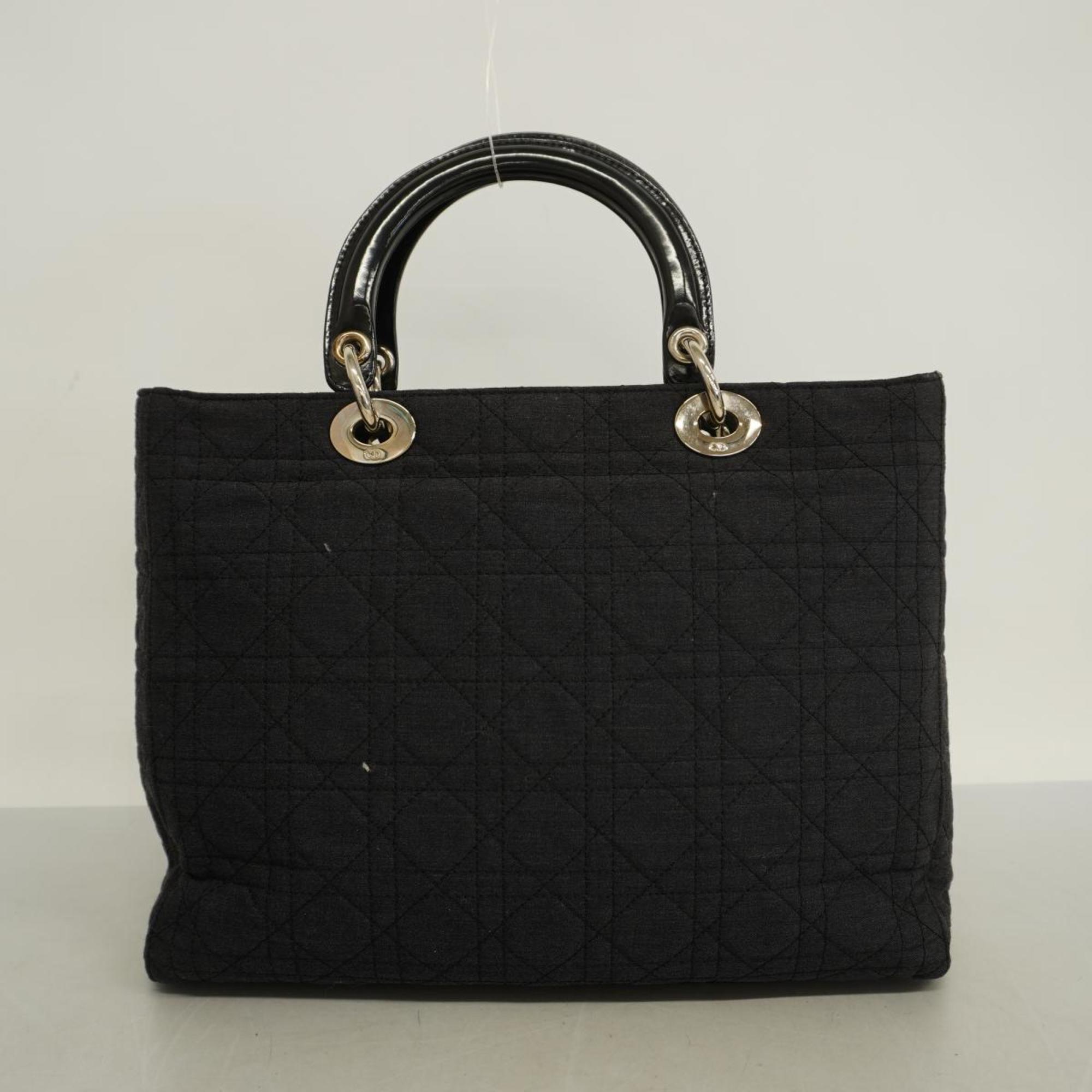 Christian Dior Handbag Cannage Lady Cotton Black Women's