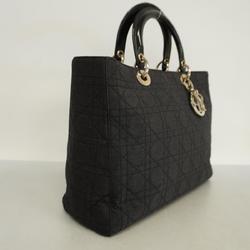 Christian Dior Handbag Cannage Lady Cotton Black Women's