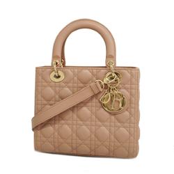 Christian Dior Handbag Cannage Lady Leather Pink Beige Champagne Women's