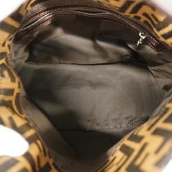Fendi Shoulder Bag Zucca Nylon Canvas Leather Brown Women's