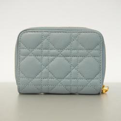 Christian Dior Wallet Cannage Leather Light Blue Women's