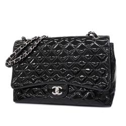 Chanel Shoulder Bag Matelasse W Chain Patent Leather Black Women's