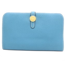 Hermes Dogon GM □F stamp 2002 Women's and Men's Long Wallet Taurillon Clemence Blue Jean (Blue)