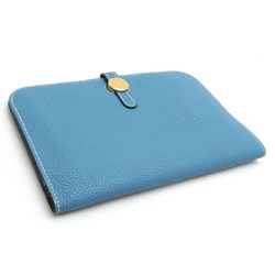 Hermes Dogon GM □F stamp 2002 Women's and Men's Long Wallet Taurillon Clemence Blue Jean (Blue)