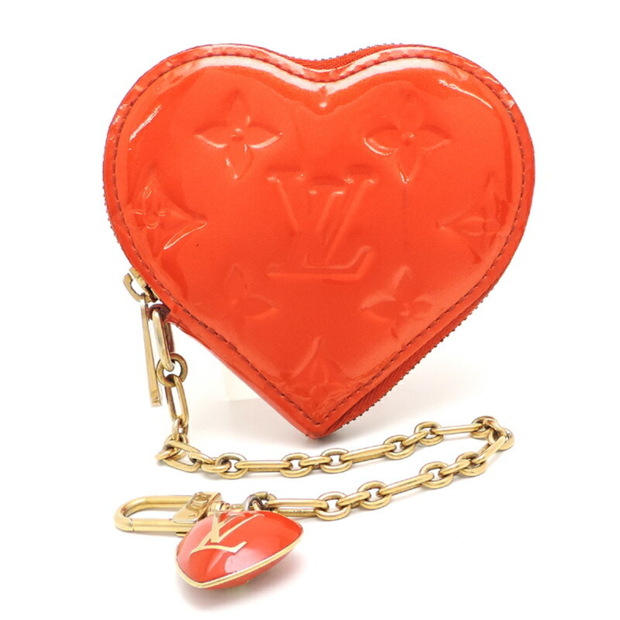 Louis Vuitton Porte Monnaie Cool, some charms missing, ladies coin case, M93658, Monogram Vernis, Orange, Sunset (Orange)