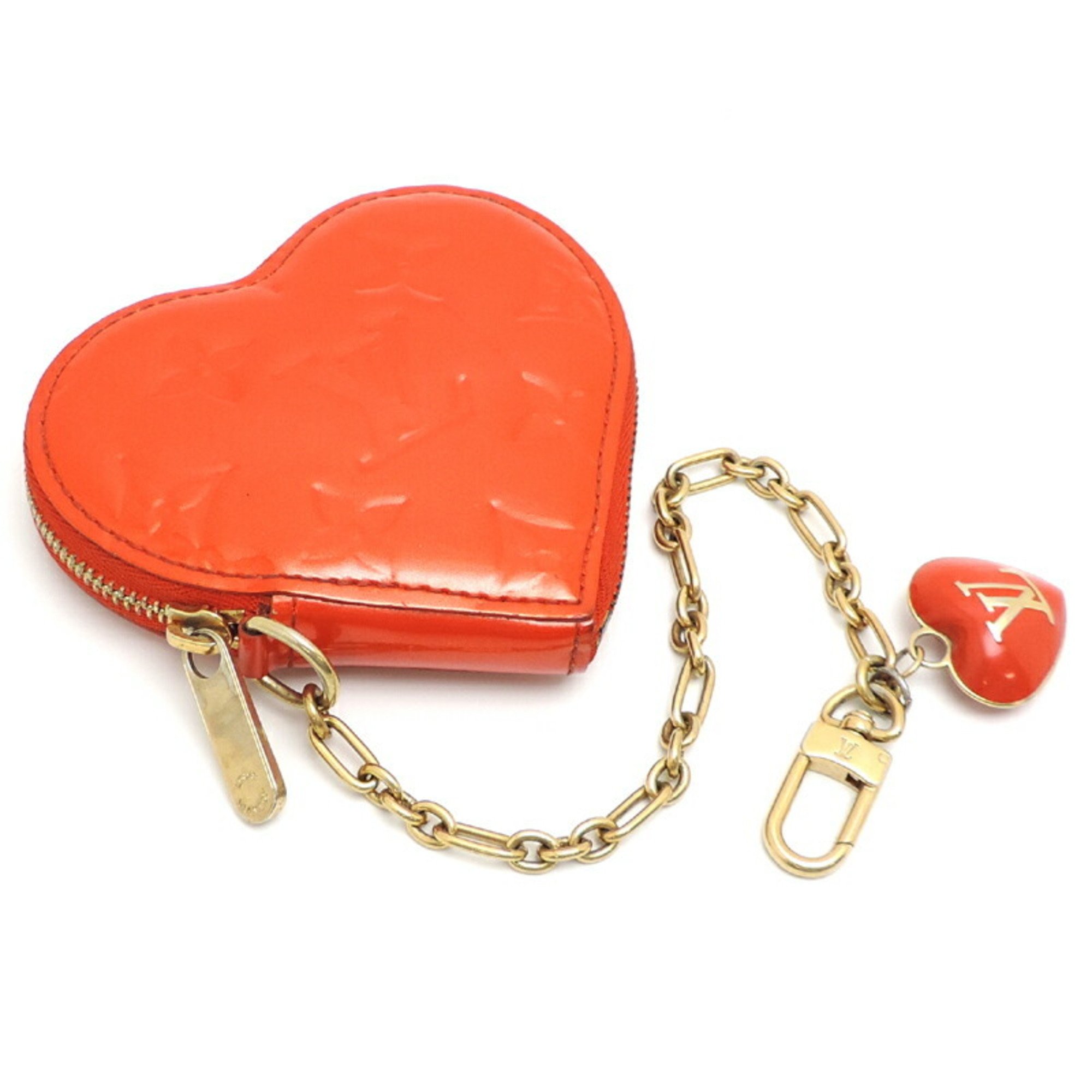 Louis Vuitton Porte Monnaie Cool, some charms missing, ladies coin case, M93658, Monogram Vernis, Orange, Sunset (Orange)