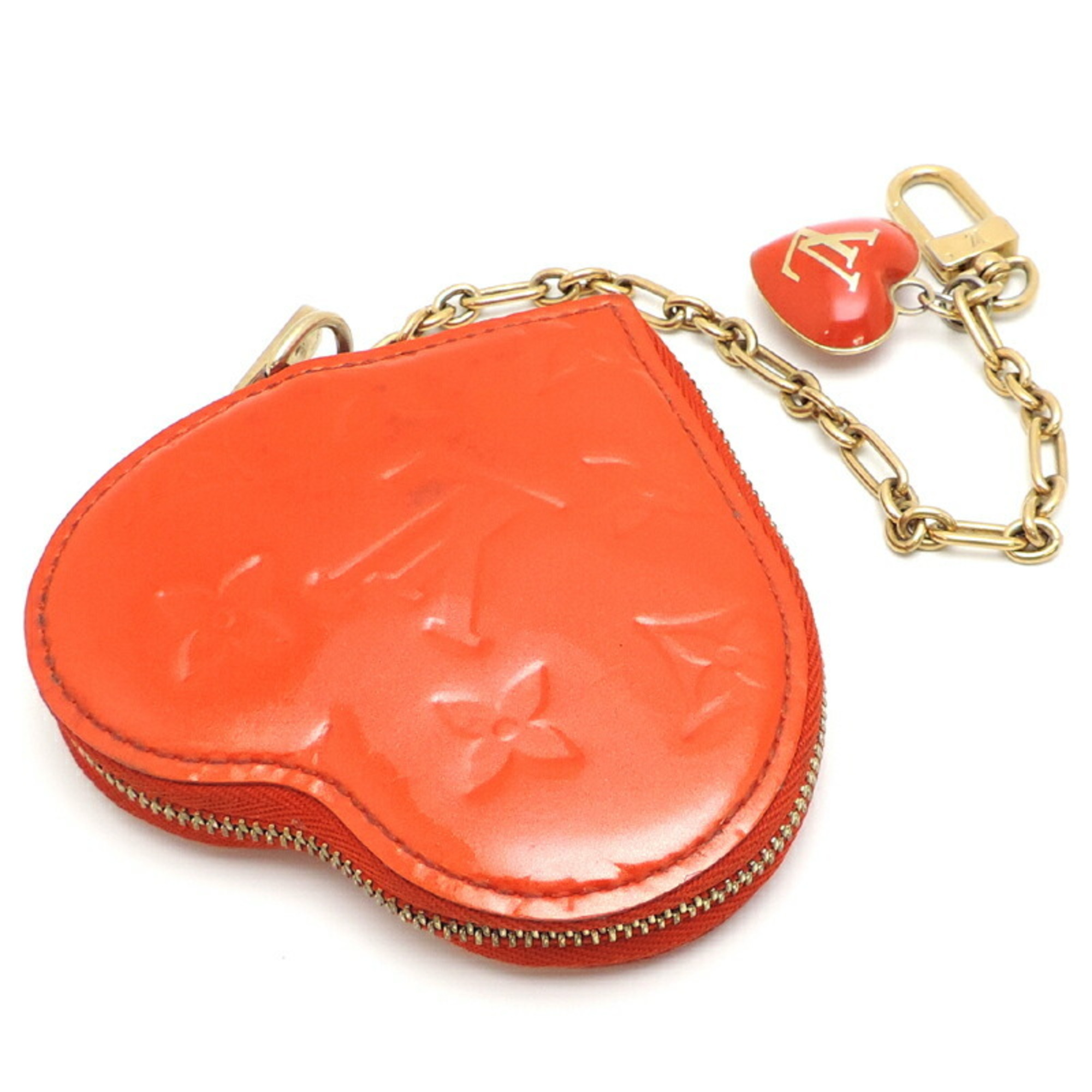 Louis Vuitton Porte Monnaie Cool, some charms missing, ladies coin case, M93658, Monogram Vernis, Orange, Sunset (Orange)