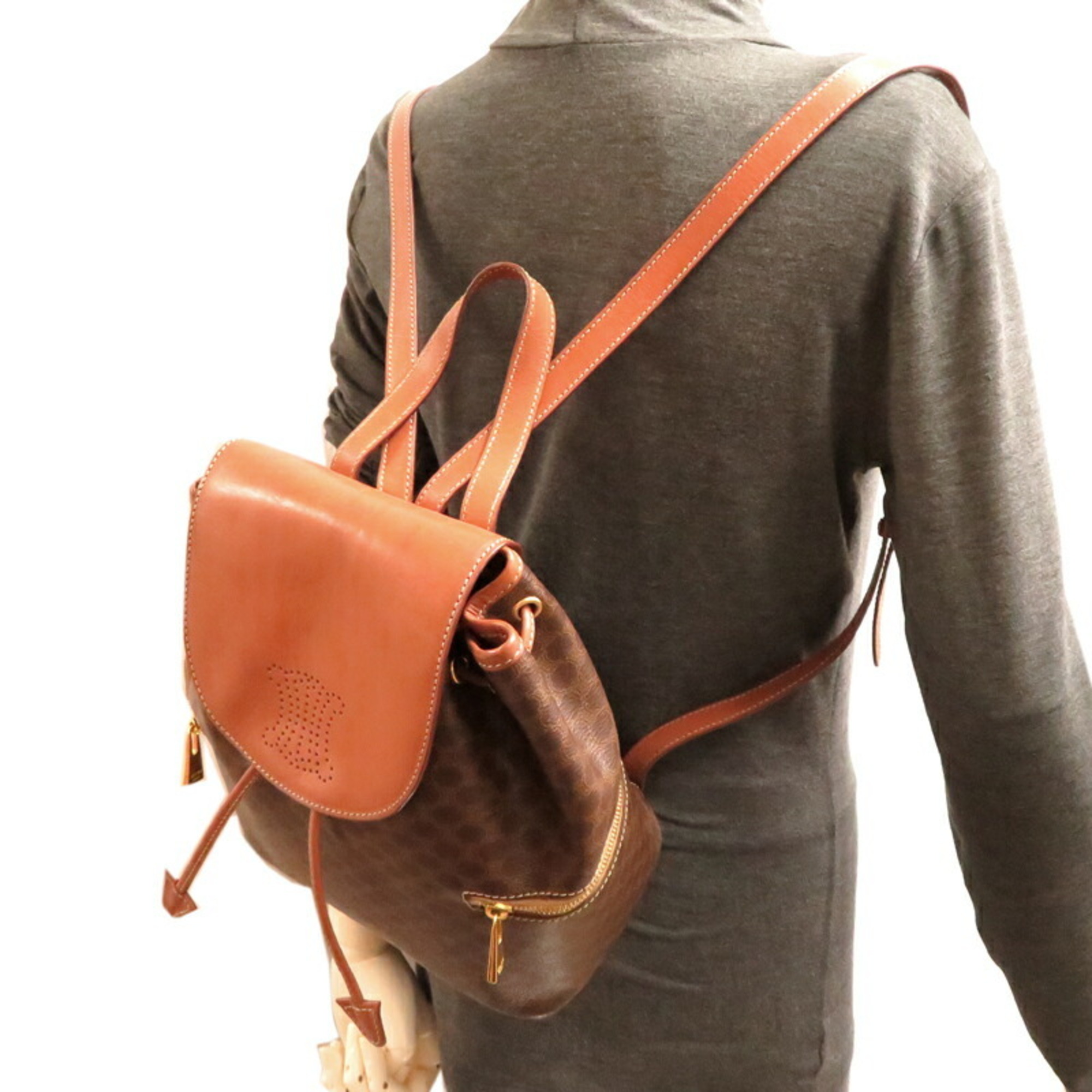 Celine Macadam Pattern Women's Backpack/Daypack M95 Leather Brown