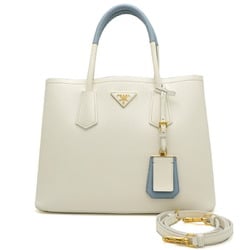 Prada Deux Bleu Medium Women's Tote Bag 1BG775 Saffiano Leather White