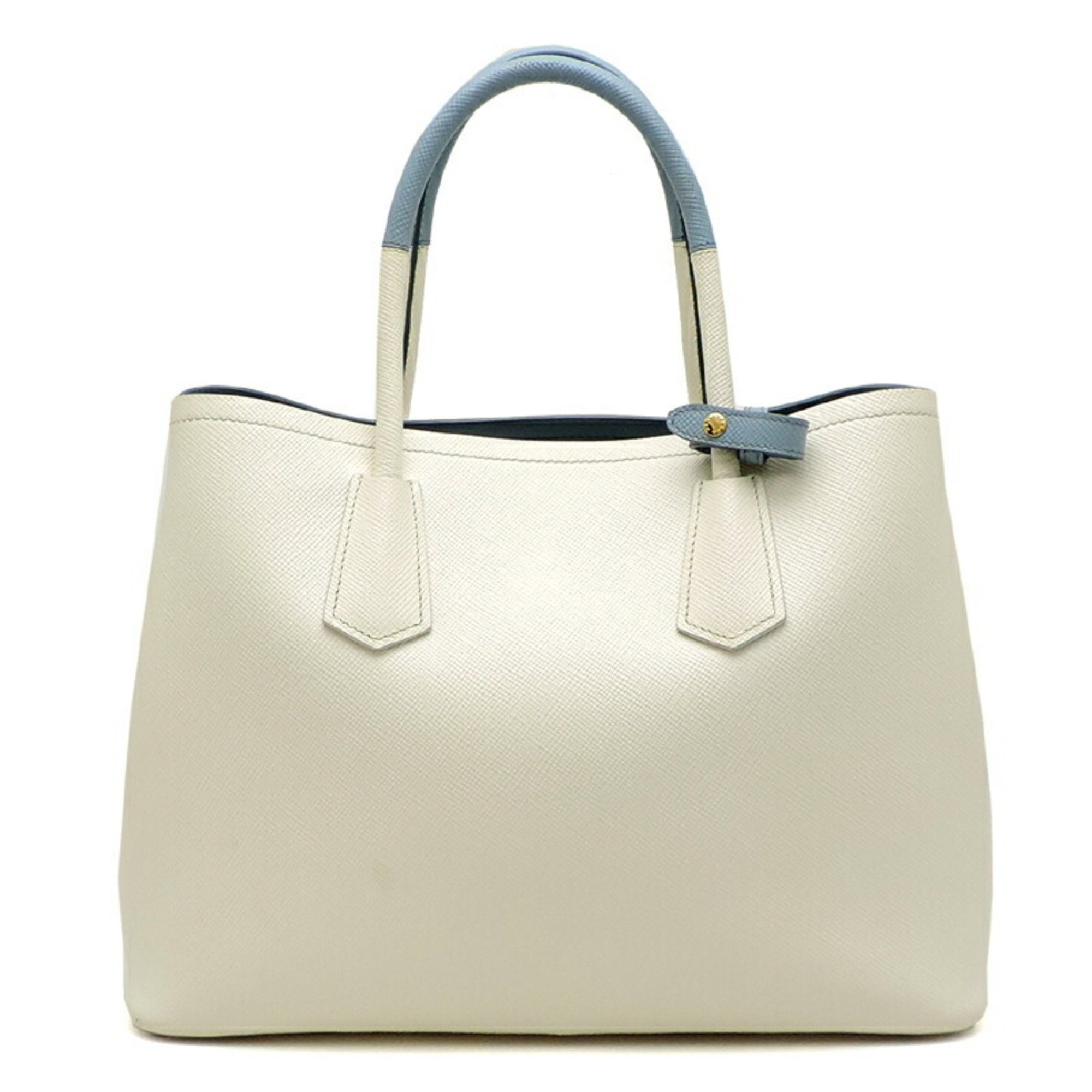 Prada Deux Bleu Medium Women's Tote Bag 1BG775 Saffiano Leather White