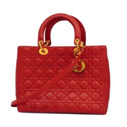 Christian Dior Handbag Cannage Lady Leather Red Women's