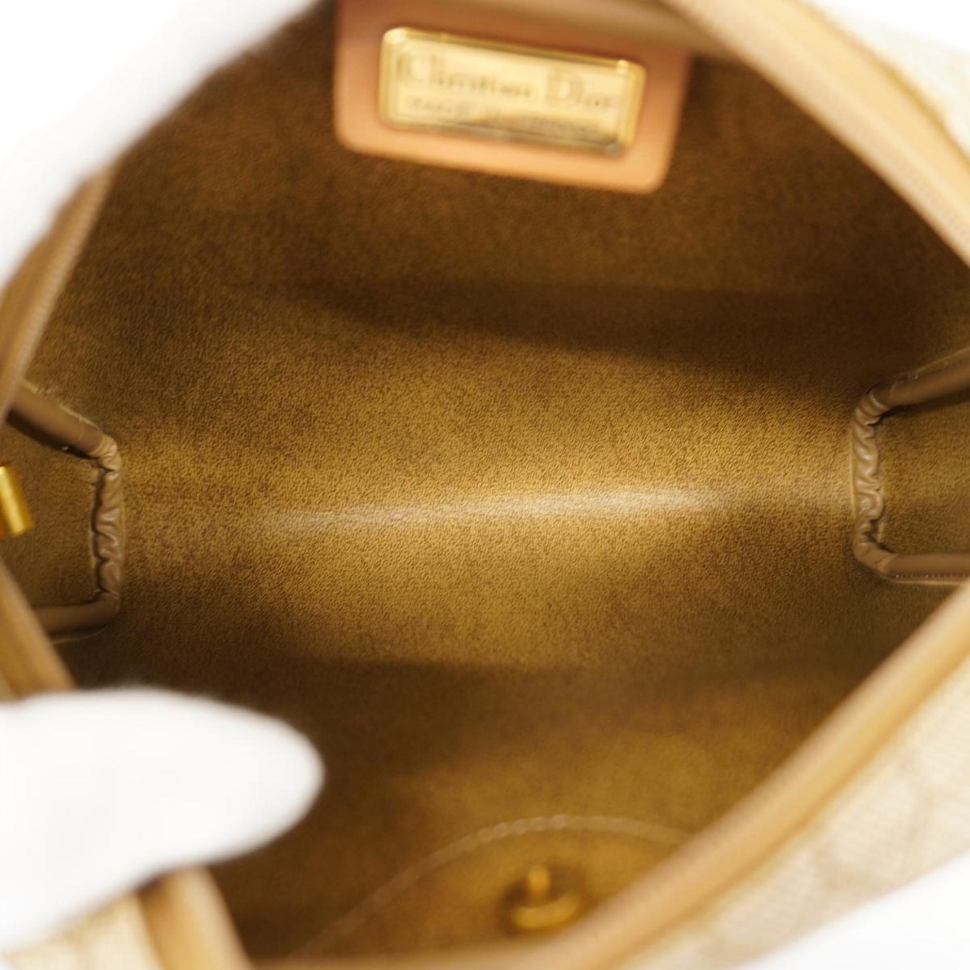 Christian Dior Shoulder Bag Honeycomb Leather Khaki Brown Women's