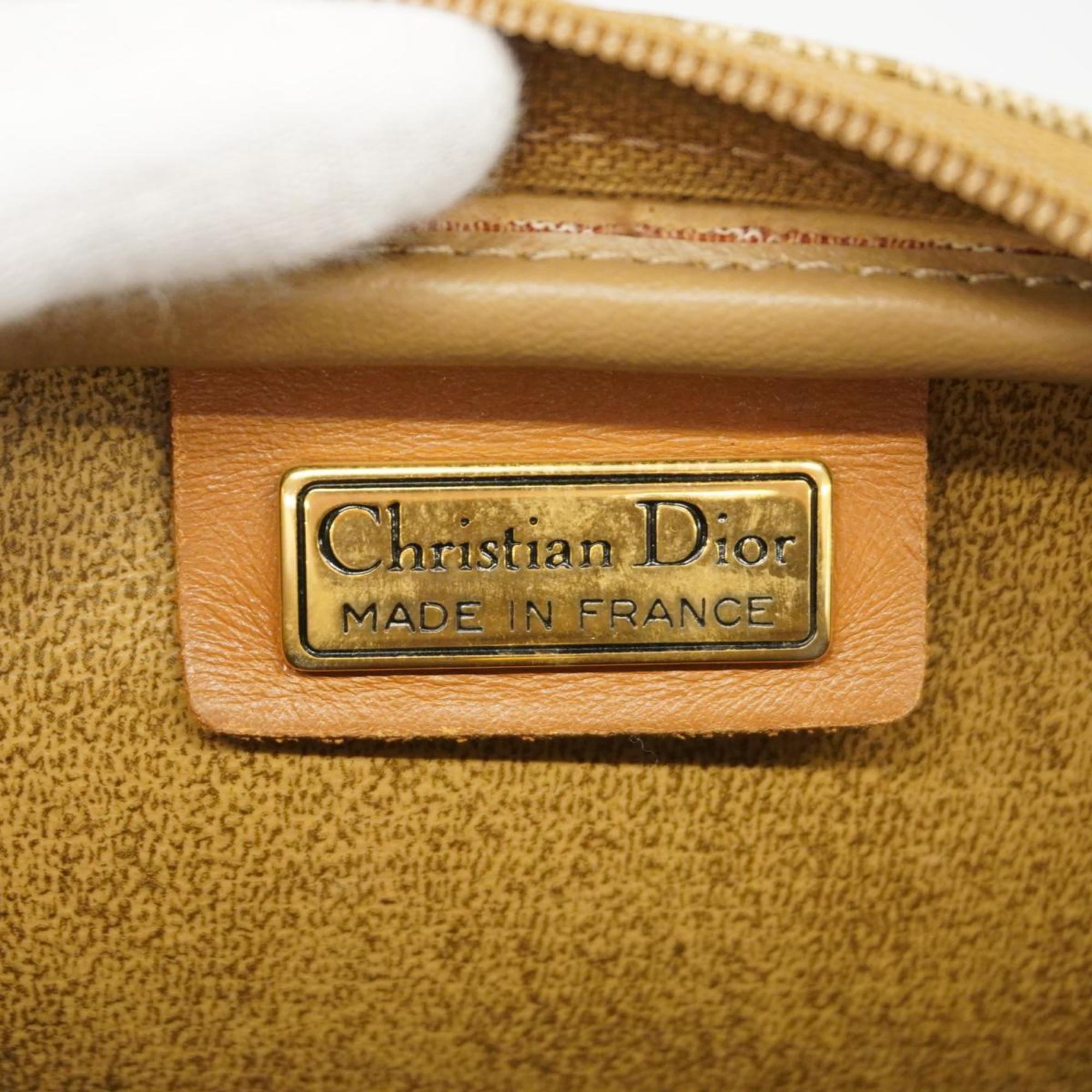 Christian Dior Shoulder Bag Honeycomb Leather Khaki Brown Women's