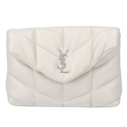 SAINT LAURENT 650880 Puffer Small Pouch Lambskin & Quilted Ivory Women's